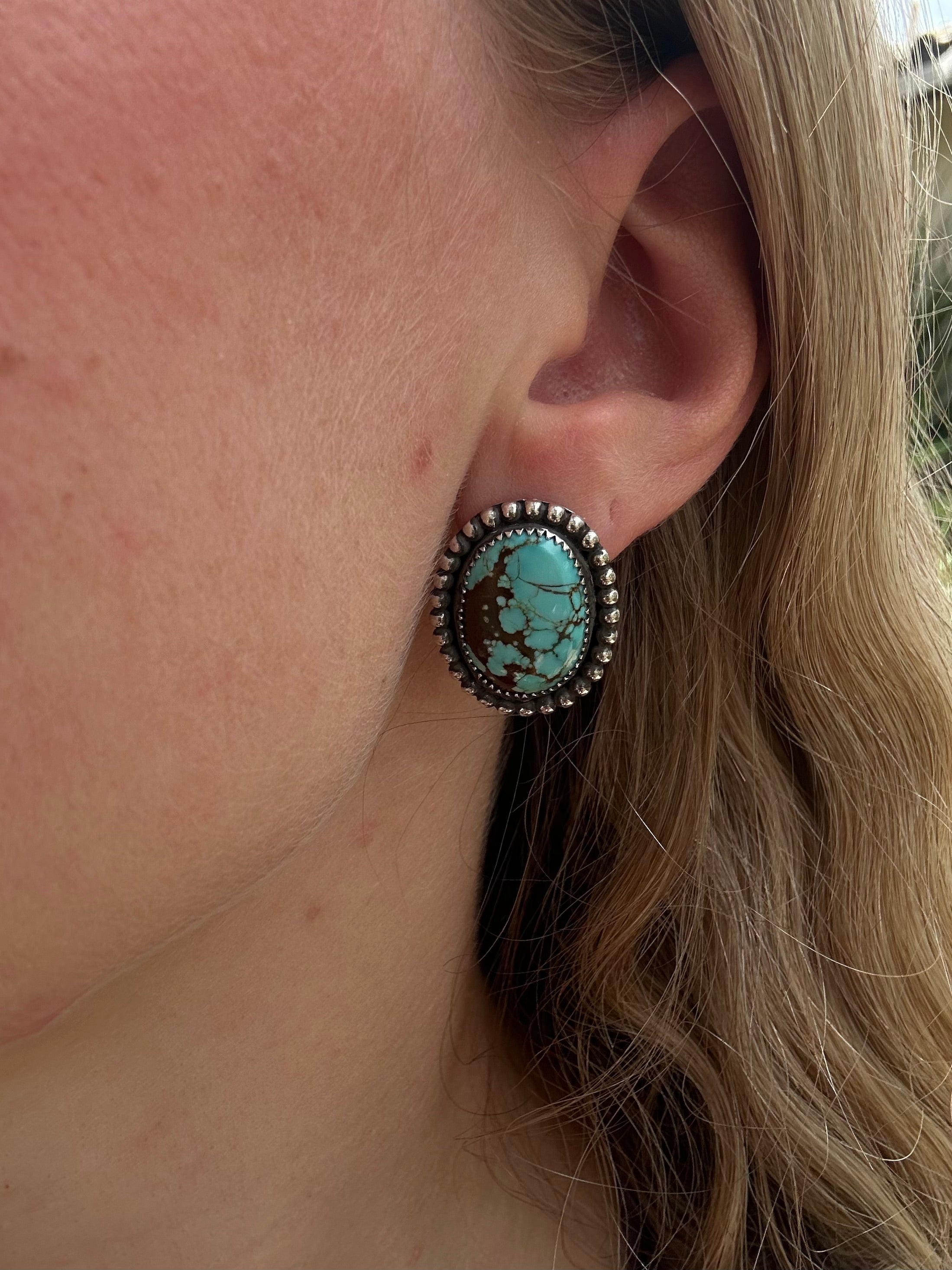 Number 8 Turquoise Oval Earrings